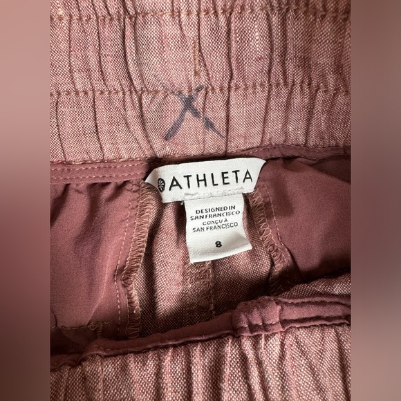 Athleta Size 8 Cabo Linen Wide Leg High Waisted Pants Plus Tawny Rose Pink - Picture 6 of 13
